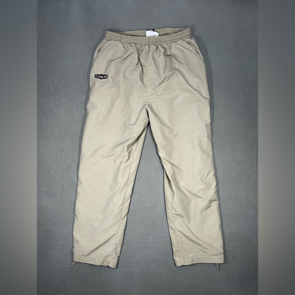 Vintage Cape Athletic Track Pants Mens XL Beige Nylon Zip Leg Lined Y2K